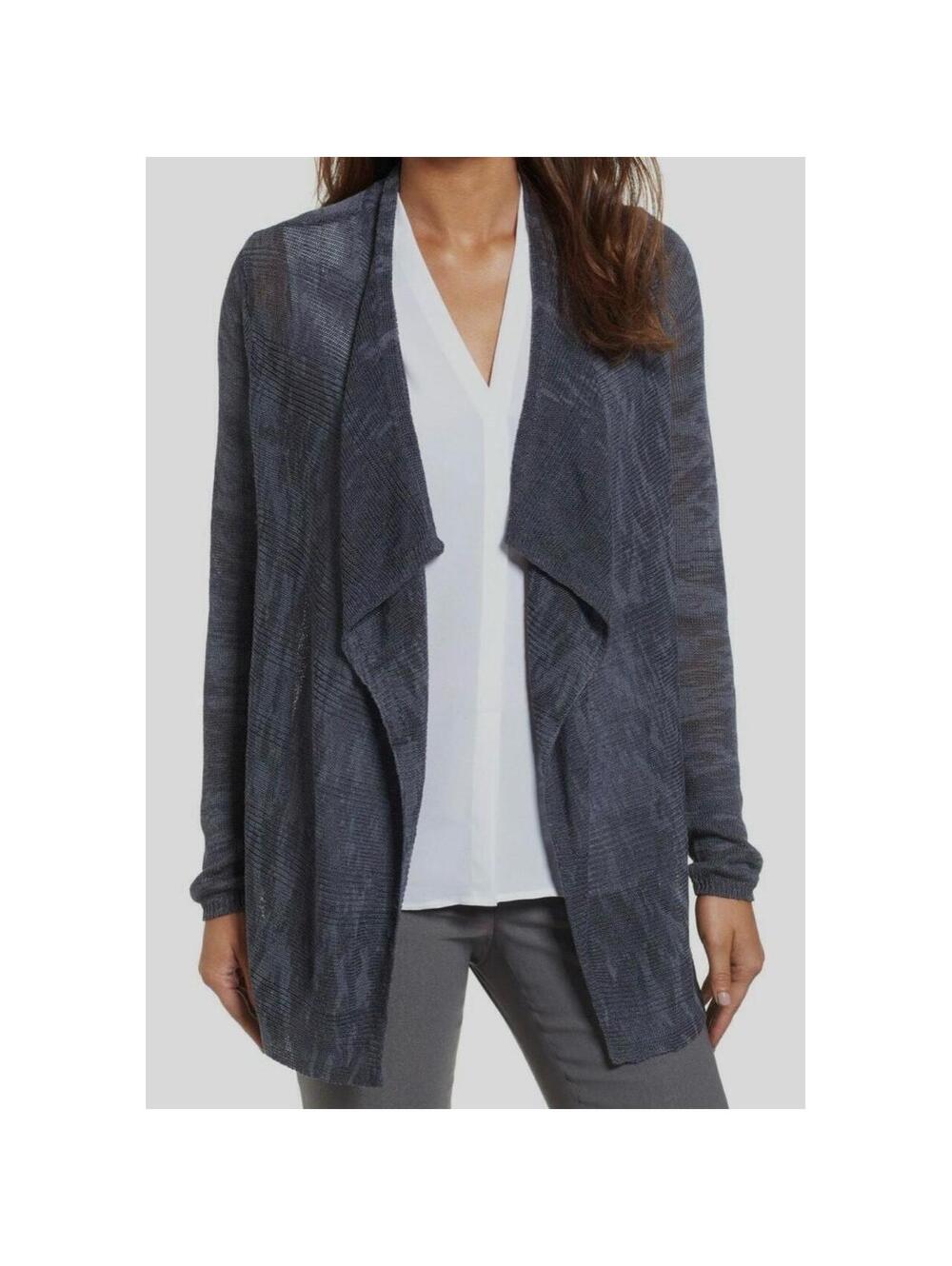 NIC+ZOE NWT Women's Nirvana Open-Front Linen Blend Knit Cardigan in Blue -Medium